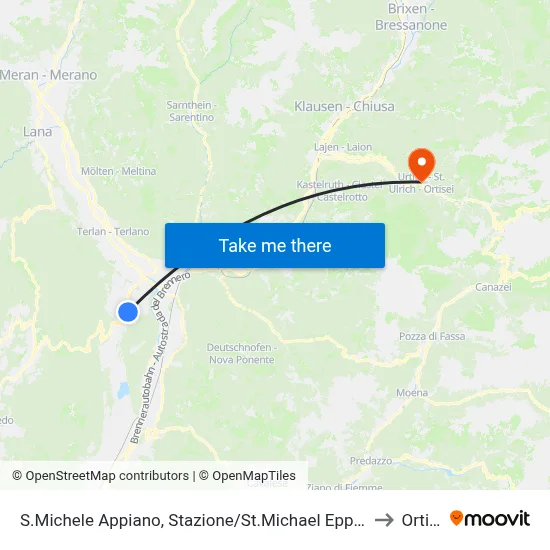 St. Michael Appiano, Station/St. Michael Eppan, Station to Ortisei map
