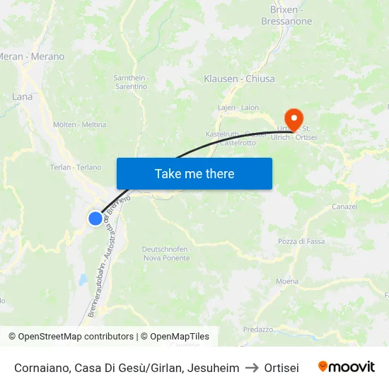 Cornaiano, Casa Di Gesù/Girlan, Jesuheim to Ortisei map