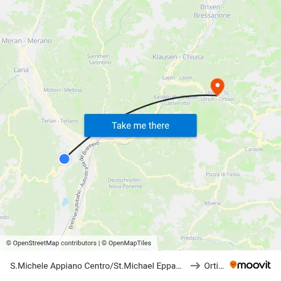 St. Michael Eppan Center to Ortisei map