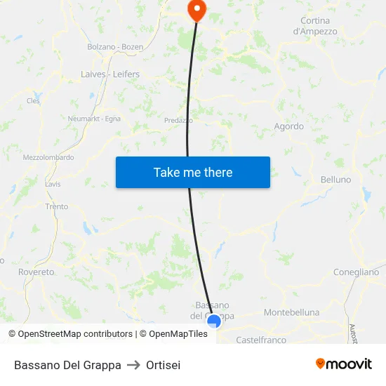 Bassano Del Grappa to Ortisei map