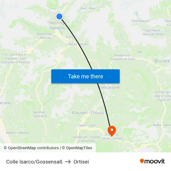 Colle Isarco to Ortisei map
