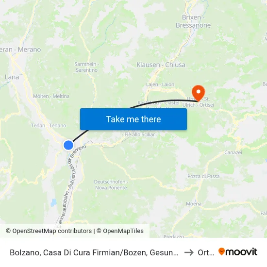 Bolzano, Casa Di Cura Firmian/Bozen, Gesundheitszentren Firmian to Ortisei map