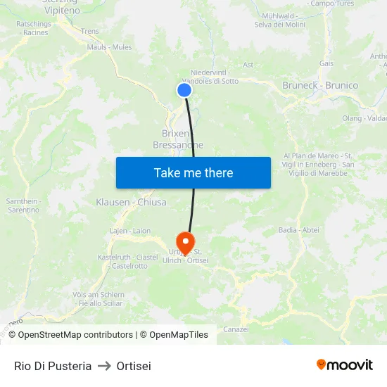 Rio Di Pusteria to Ortisei map