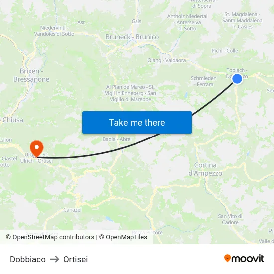 Dobbiaco to Ortisei map