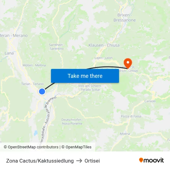Cactus Zone to Ortisei map