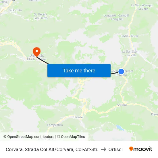 Corvara, Col Alt Road to Ortisei map