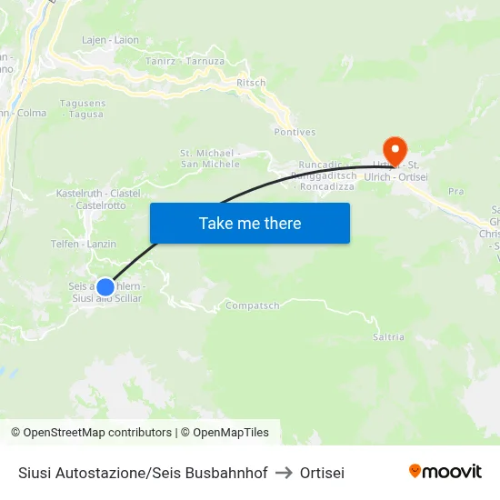 Siusi Bus Station to Ortisei map