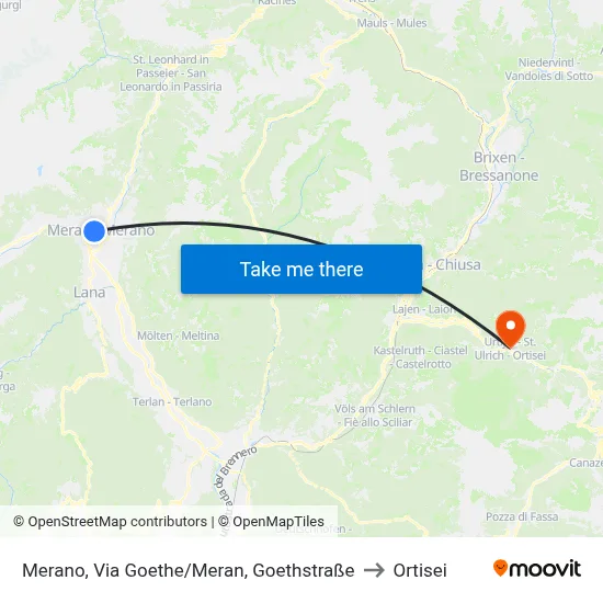 Merano, Via Goethe/Meran, Goethstraße to Ortisei map