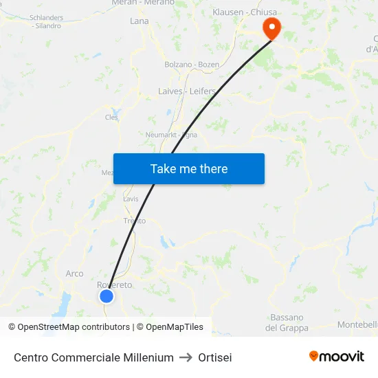 Millennium Shopping Center to Ortisei map