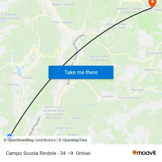 Rindole School Field - 34 to Ortisei map