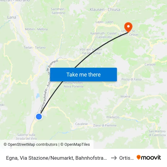 Egna, Station Street to Ortisei map