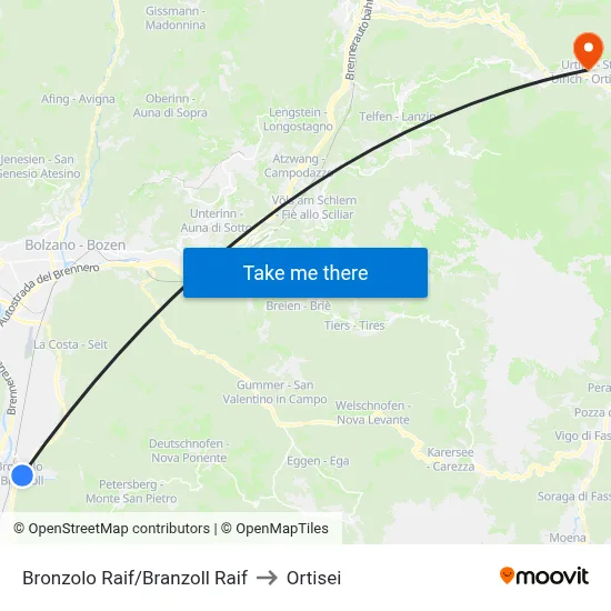 Bronzolo Raif/Branzoll Raif to Ortisei map