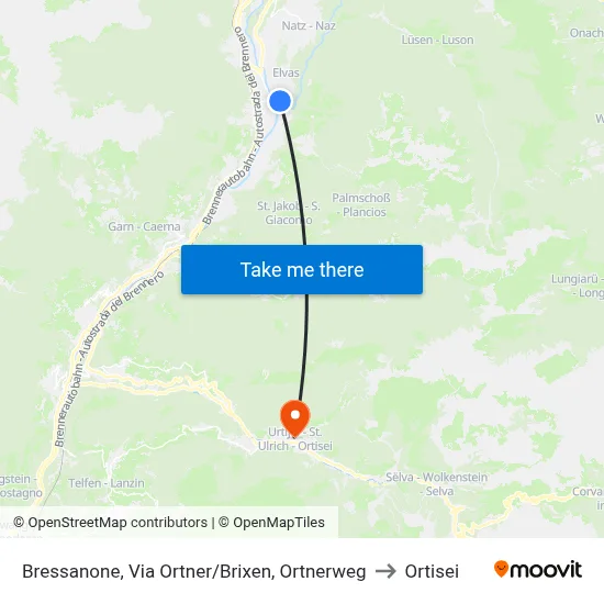 Bressanone, Ortner Street/Brixen, Ortner Way to Ortisei map