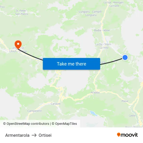 Armentarola to Ortisei map