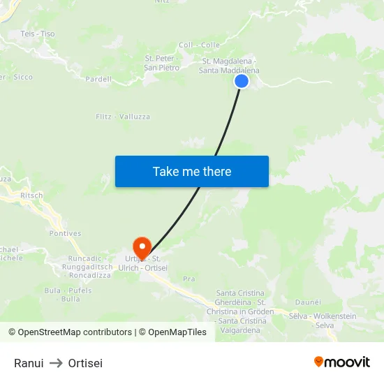 Ranui to Ortisei map