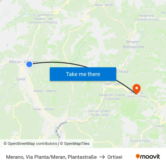 Merano, Planta Street to Ortisei map