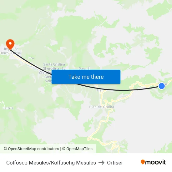 Colfosco Mesules to Ortisei map