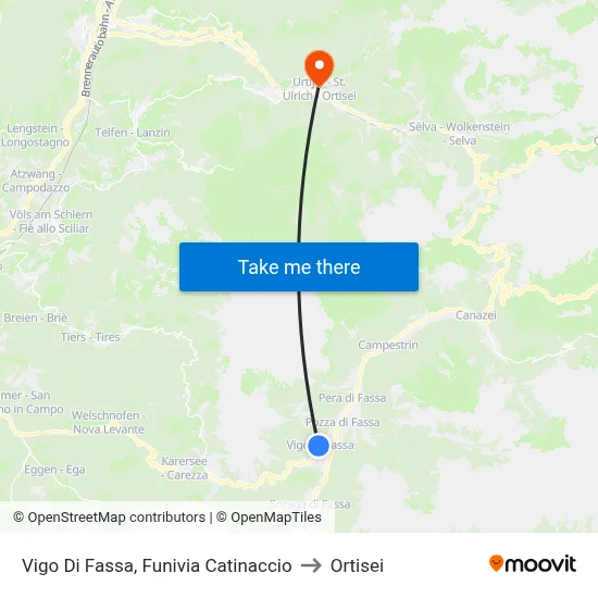 Vigo Di Fassa, Catinaccio Cable Car to Ortisei map