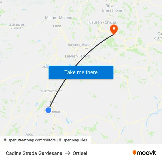 Cadine Strada Gardesana to Ortisei map