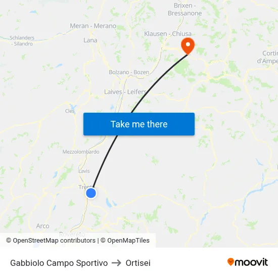 Gabbiolo Sports Field to Ortisei map