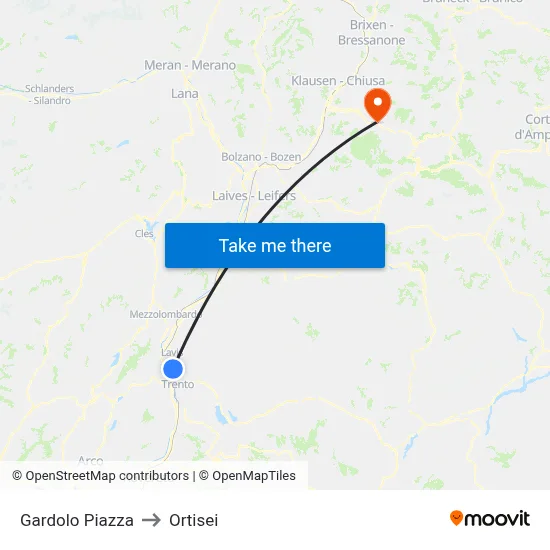 Gardolo Square to Ortisei map