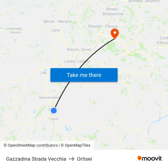 Gazzadina Strada Vecchia to Ortisei map