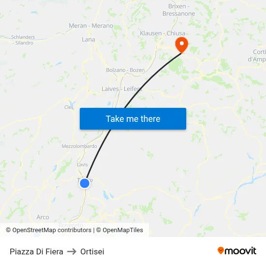 Fiera Square to Ortisei map