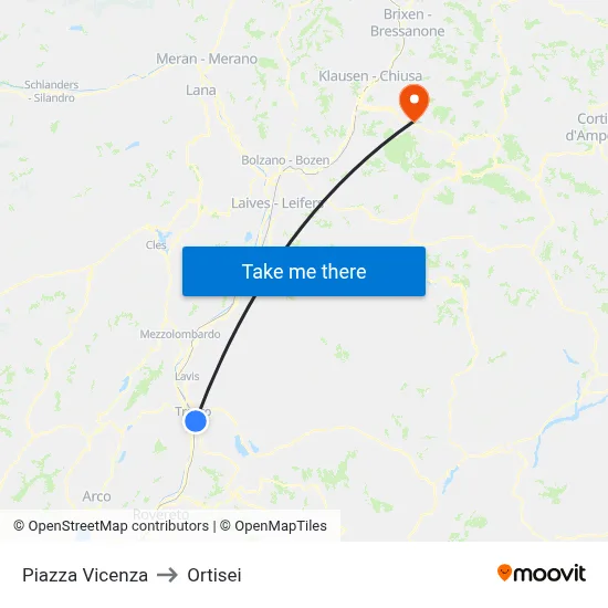 Piazza Vicenza to Ortisei map