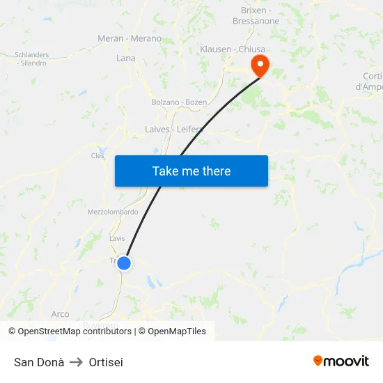 San Donà to Ortisei map