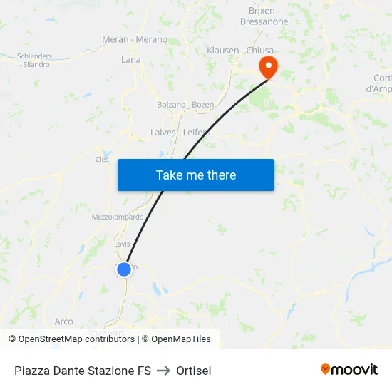 Dante Square Railway Station to Ortisei map