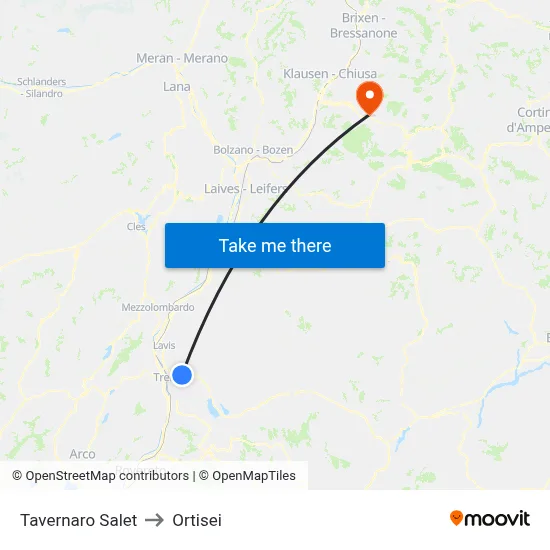 Tavernaro Salet to Ortisei map
