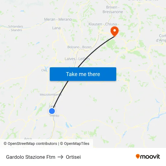 Gardolo Stazione Ftm to Ortisei map