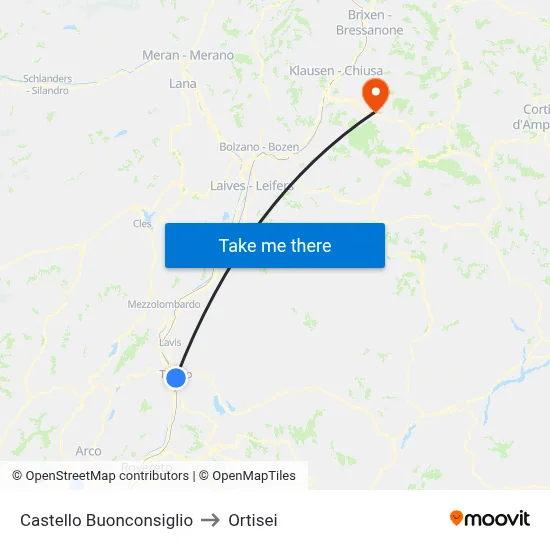 Buonconsiglio Castle to Ortisei map