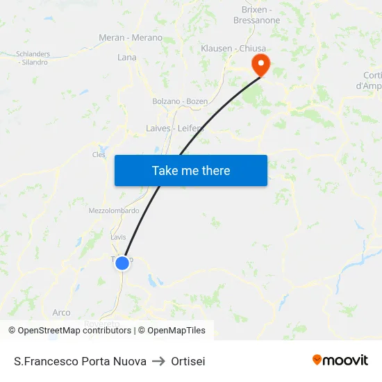 San Francesco Porta Nuova to Ortisei map