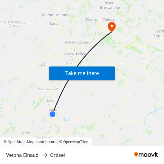 Verona Einaudi to Ortisei map