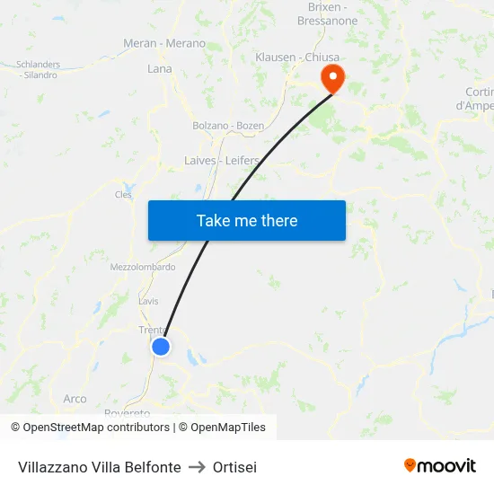 Villazzano Villa Belfonte to Ortisei map