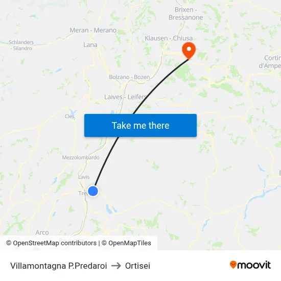 Villamontagna P.Predaroi to Ortisei map