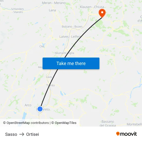 Sasso to Ortisei map