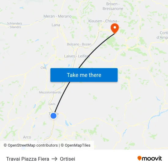 Travai Piazza Fiera to Ortisei map