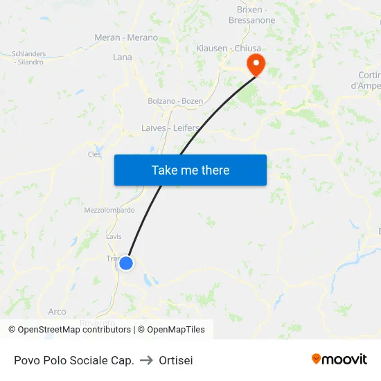 Povo Social Center to Ortisei map
