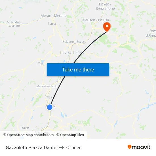 Gazzoletti Piazza Dante to Ortisei map