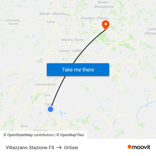 Villazzano Railway Station to Ortisei map