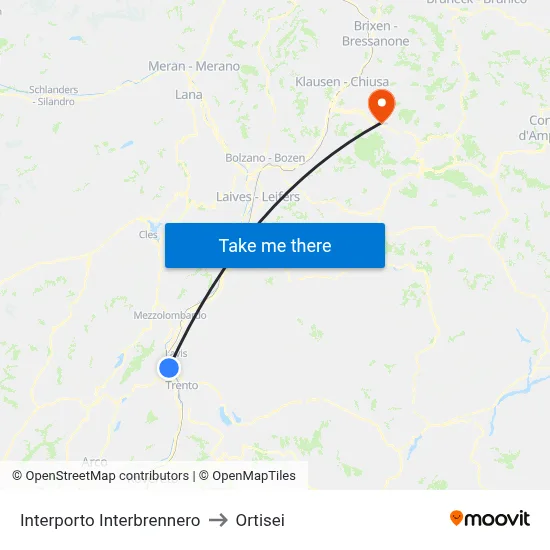 Interbrennero Freight Terminal to Ortisei map
