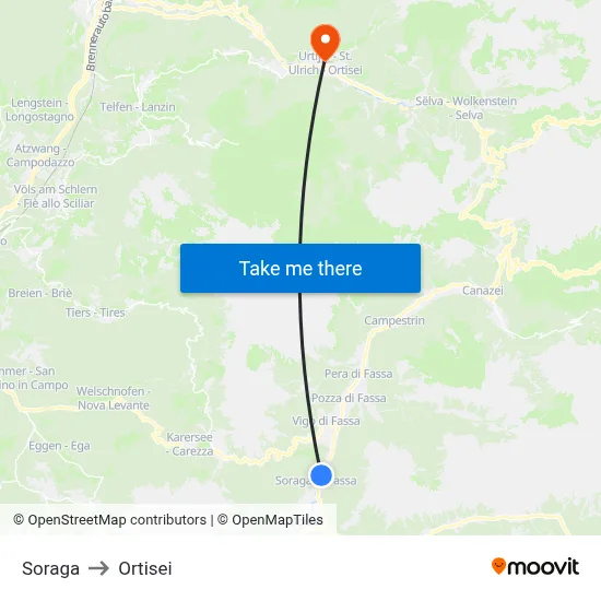 Soraga to Ortisei map