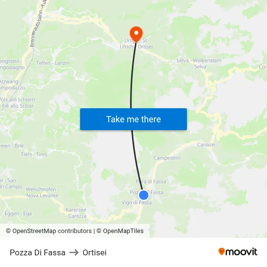 Pozza Di Fassa to Ortisei map