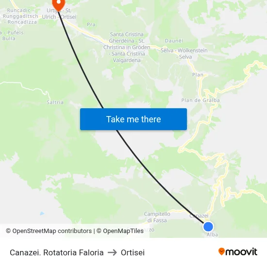 Canazei Faloria Roundabout to Ortisei map