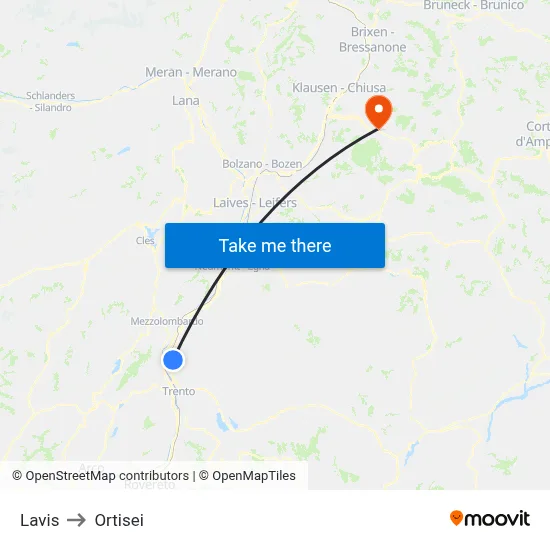 Lavis to Ortisei map
