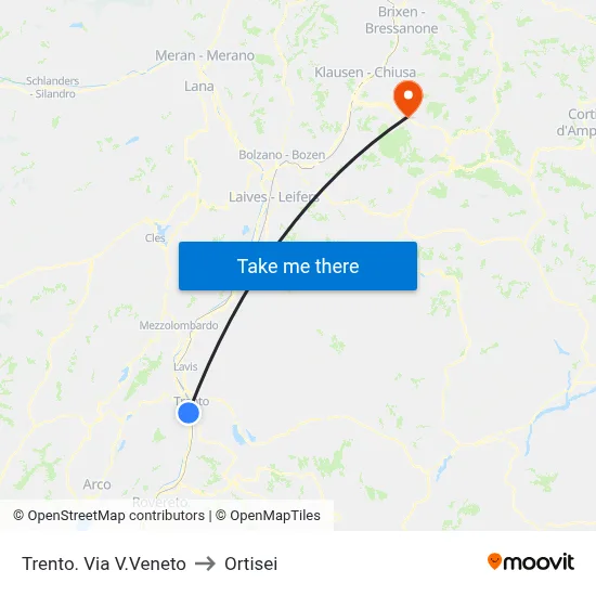 Trento. Via V.Veneto to Ortisei map