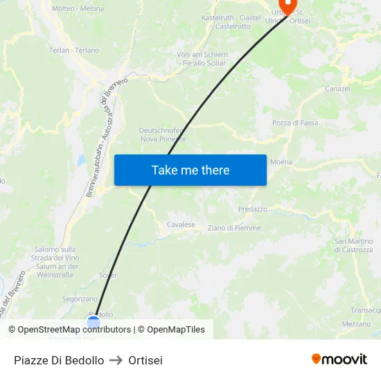 Piazze Di Bedollo to Ortisei map