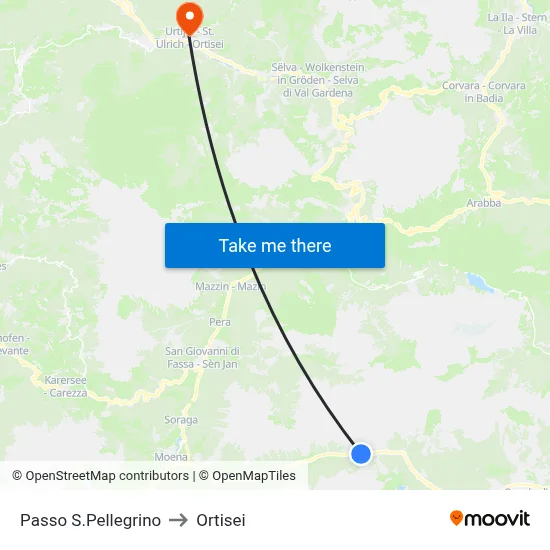 San Pellegrino Pass to Ortisei map